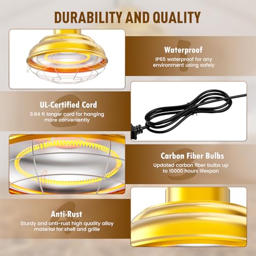 600 Watt Large Heat Lamp for Chicken Coop, Hanging Chicken Coop Heater - Gold, Metal - Image 4