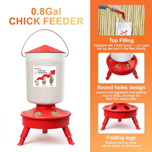 2-in-1 Chick Starter Set: Top Filling 0.8 Gal Feeder & 0.4 Gal Waterer Red - BPA-Free Plastic (Semi-Transparent), 6.6 pounds - Image 2