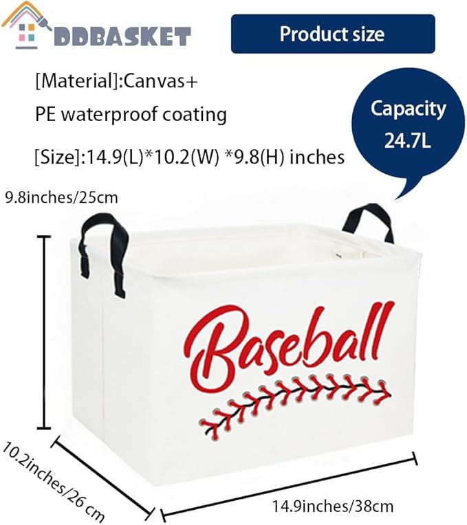 Rectangular Baseball Baskets Easter Gift Basket Empty Kids Storage Bins Baby Boy Basket Kids Baseball Toy Storage Bin Organizer Box Baseball Room Decor for Home(Baseball Basket)