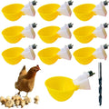 Poultry Waterer Cups 10 Packs Chicken Water Cups for PVC with Tee Automatic Chicken Waterer Kit for Poultry Chicks Duck Goose Turkey Bird and Bunny with Mounting Hole Opener (Yellow)