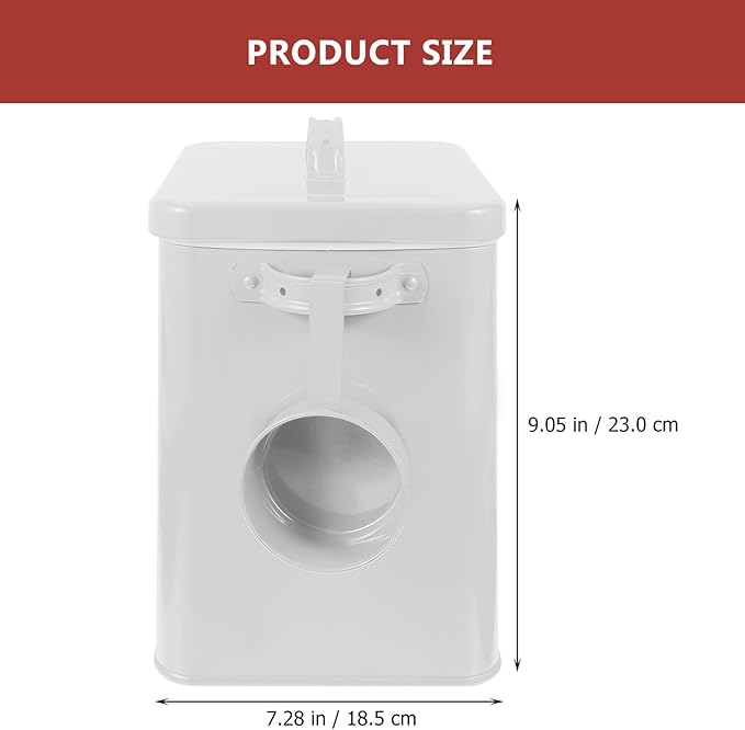 Iron Storage Bin with Lid, Waterproof Kitchen Canister for Rice, Pet Food, Laundry Powder Storage, White Metal Container for Grain and Dog Cat Food,