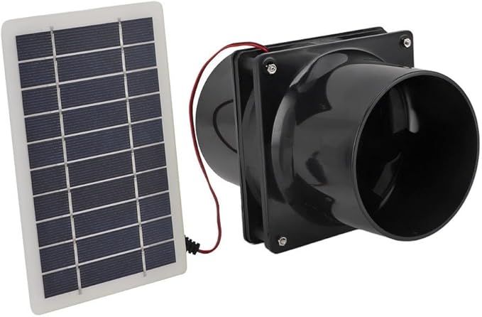 Solar Powered Exhaust Fan For Round Pipe, 10W 12V Solar Panel Ventilation Fan Kit For Outside, Greenhouse, Attics, Chicken Coop, Garage, Basement(black)