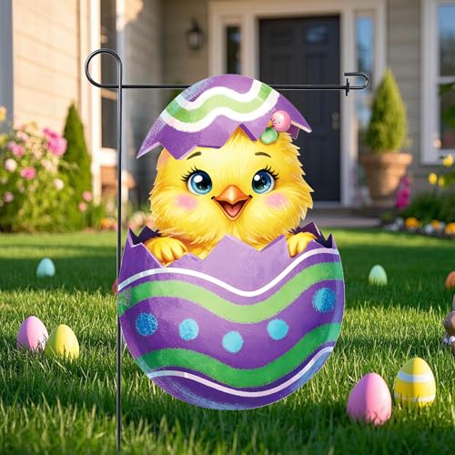 12 x 18 Inches Easter Chick Garden Flag, Double-Sided Spring Egg Garden Banner for Outdoor - Yellow, and Patio Easter Decorations by GCCL