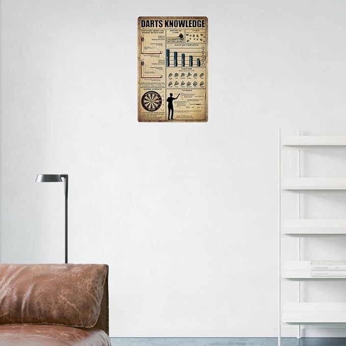 Vintage Darts Knowledge Metal Tin Sign Dart Board Accessories Holder Wall Mount Dart Throw Line Poster Metal Tin Signs 8x12 Inch