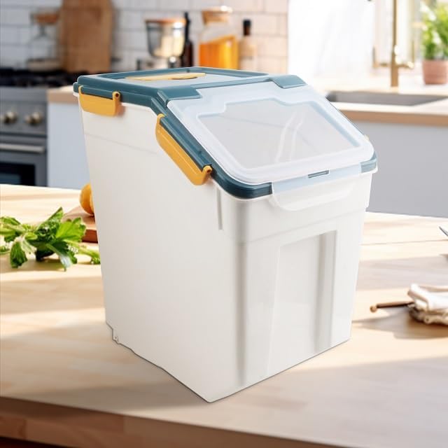 Large Flour Storage Container Bin 50lb, 2Pack Airtight Rice Storage Containers with Wheels Seal Locking Lid, BPA Free with Measuring Cup&Scoop for Flour, Rice, Grain(Blue)