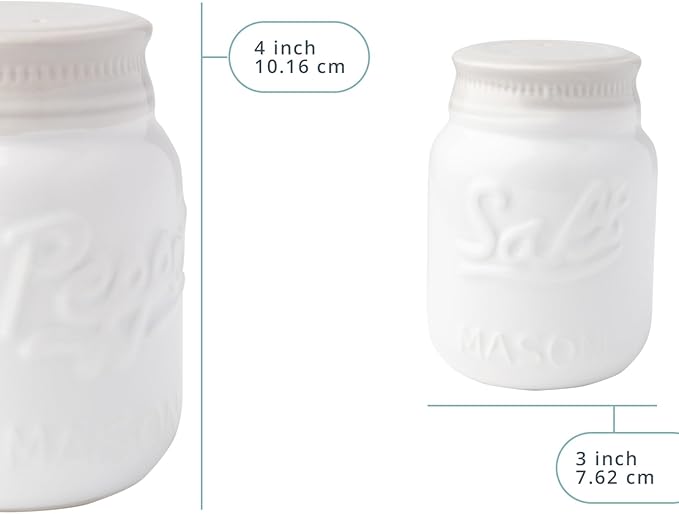Comfify Mason Jar Salt & Pepper Shakers – Aqua White Ceramic – Rustic Shabby Chic Kitchen Decor