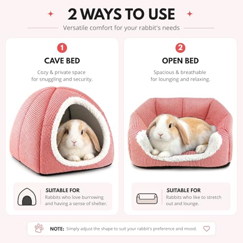 Rabbit Hideout Bed for Large Bunnies, Soft Plush Bunny House - Red, Polyester - Image 3