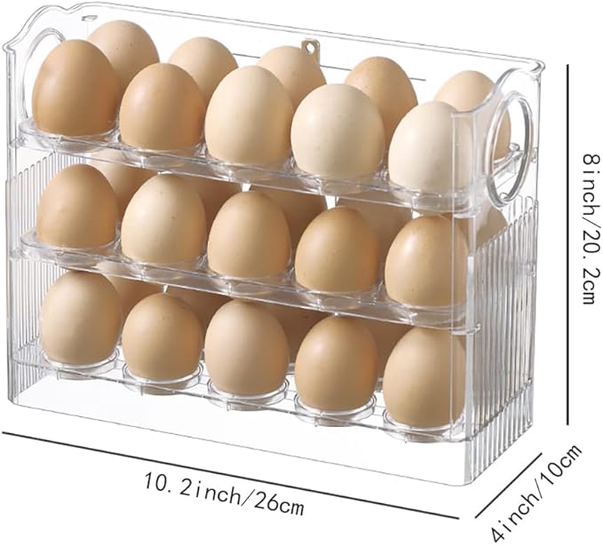Flippable Egg Holder for 30 Eggs,Egg Storage for Refrigerator,3-Tiers Clear Acrylic Egg Container,Large Container for Kitchen Countertop, Egg Dispenser, Egg Tray, Clear