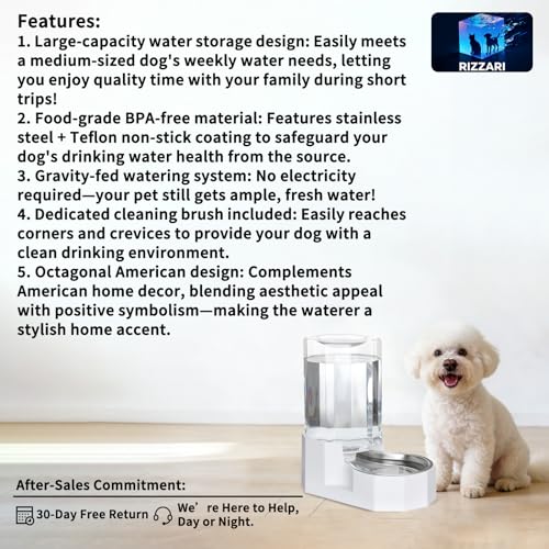 Sfozstra Dog Water Bowl Dispenser: 7L White Gravity Stainless Steel Bowl - 6L Without Filter, 6 liters - Image 2