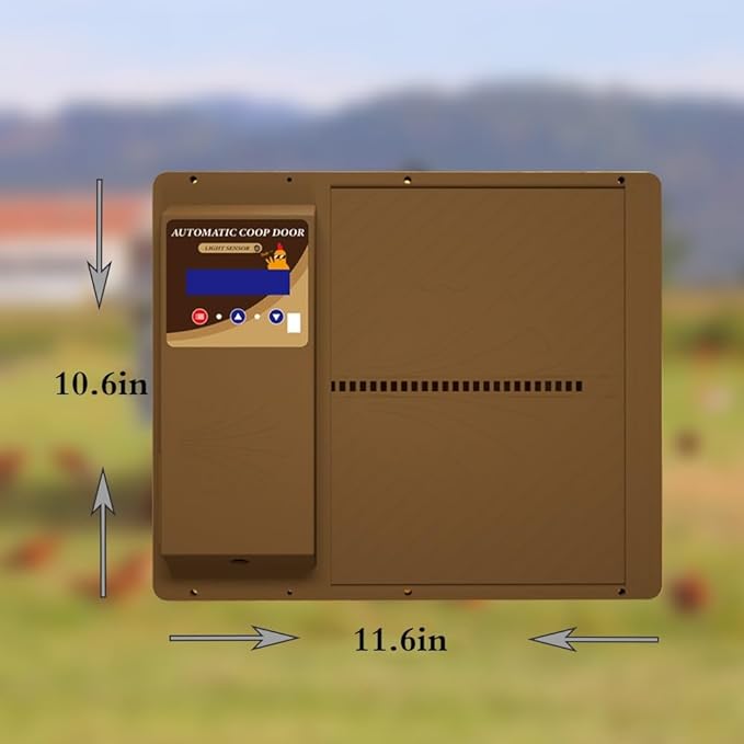 Automatic Solar Powered Chicken Coop Door, Light Sensor and Remote Control, Weatherproof Anti-Pinch Poultry Door(Brown)