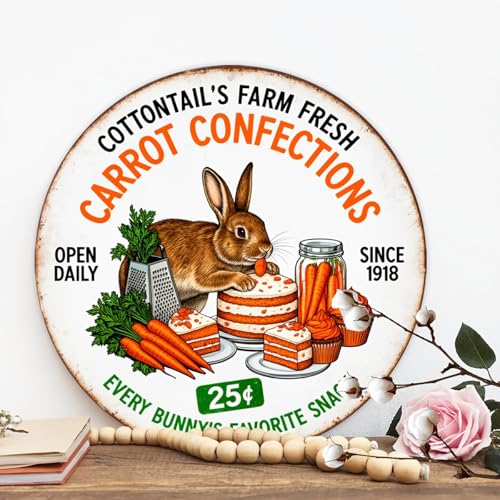 Cottontail's Farm Fresh Carrot Confections Retro Round Aluminum Sign Every Bunny's Sign - 8x8 Inch - Image 5