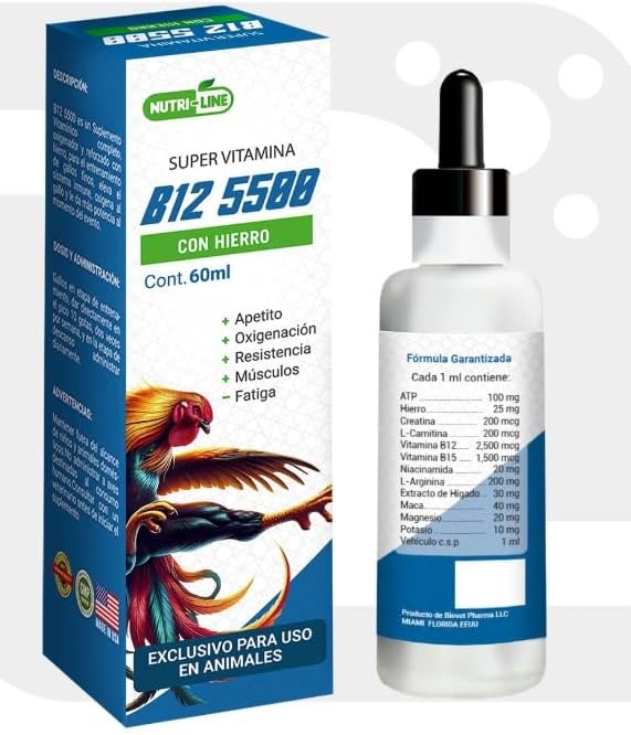 B-12 5500 Poultry Liquid Supplement – High Potency Formula for Chickens & Roosters – Supports Energy, Appetite & Recovery – 60 ml Dropper Bottle – NUTRI-LINE