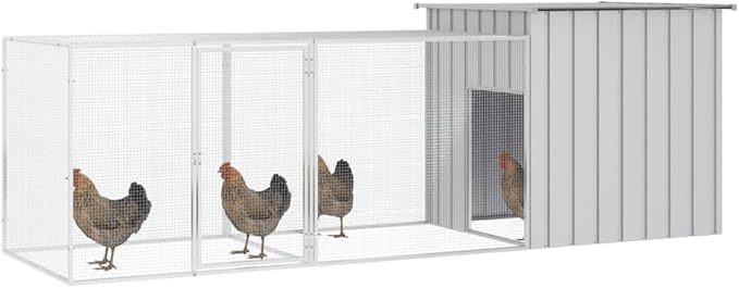 Large Chicken Coop, Galvanized Steel Poultry Cage for Backyard, Durable Outdoor Hen House with Escape-Proof Latches, Expandable Run for Small Animals