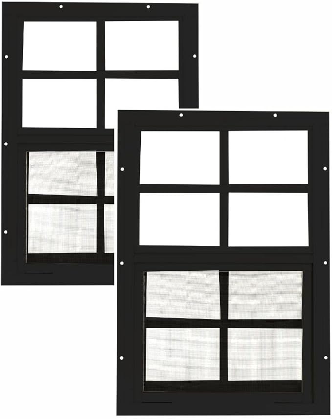 Shed Windows 12x18 (2-Pack) | Sliding Windows with Tempered Glass & Screens | Flush Mount, Black Aluminum Frames for Sheds, Chicken Coops & Playhouses