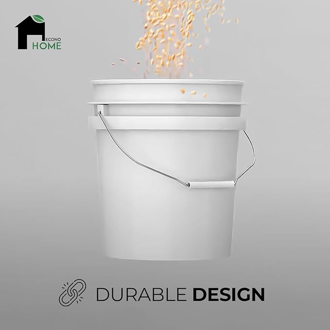 3.5-Gallon White Bucket Pail Container with Lid | Food Grade | Heavy-Duty Extra Durable | Metal Handles with Plastic Grip for Easy Carrying | Multi-Use | Easy Stack and Store | BPA Free - 3 Pack