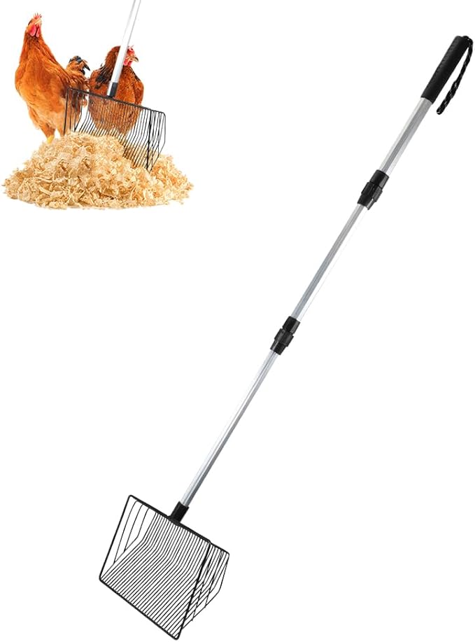 Large Chicken Poop Scooper, Stretchable Litter Scooper for Chicken(22.4 to 42 Inch), 10 Inch Detachable Heavy Duty Poop Shovel for Chicken Coop Accessories