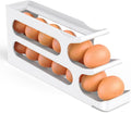 Sotfamily Egg Holder for Fridge, 3 Tiers Auto Rolling Egg Storage Organizer for Refrigerator, Slim Space Saving Container, Dispenser - Egg Roller for Eggs 18 Count