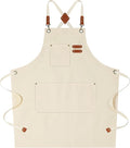 AFUN Chef Aprons for Women Men with Oversized Pockets, 12-Ounce Cotton Canvas Cross Back Water Repellent Apron (Cream)