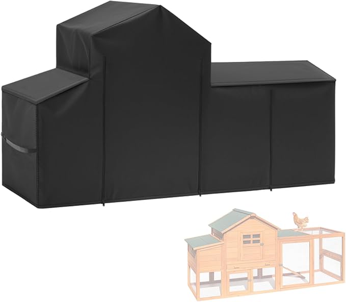 Chicken Coop Cover for Winter Waterproof for Outdoor 600D Oxford Small Chicken House Cage Cover with Zipper Doors (Fits 82" Lx 22" W x 46" H,Roof 28" W) Suitable for Duck Coop and Rabbit Coop
