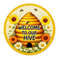 Welcome to Our Hive Round Aluminum Sign Retro Sunflowers Sign for Home Farmhouse Wall - 8x8 Inch by Generic