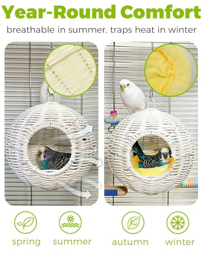 Chewproof Steel Frame Bird Nest for Cage, Washable Small Bed Hammock - S-Long Chain-white for Small Birds, Chew-resistant Steel Frame - Image 5