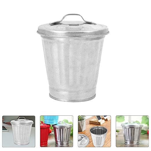 TOYANDONA Galvanized Trash Can Bucket Decorative Garbage Waste Basket Vintage Farmhouse Metal Utility Pail Desktop Garbage Bin Mini Wastebasket Trash Can Holder Flower Pot