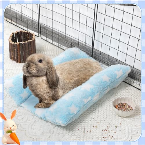 MEWTOGO 15.7" x 14" Bunny Bed for Rabbit Cage - 15.7 x 14In, Light blue - Star, Flannelette, Thickened & Soft - Image 4
