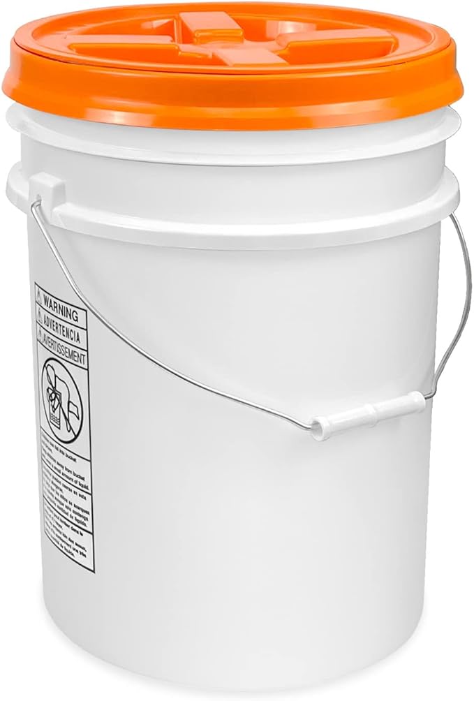 ePackageSupply 5 Gallon White Bucket with Orange Gamma Seal Screw on Airtight Lid | Made in USA | Food Grade | Heavy-Duty HPDE Plastic | Durable 90 Mil Pail | Easy Stack and Store | BPA Free (6 Count)