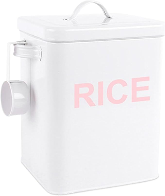 Metal Rice Storage Box, Flour Canister, Sealed Food Storage Bin, Sealed Food Storage Container for Grain Soybean Rice Beans, White M