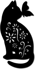 CREATCABIN Cat Metal Wall Art Animal Butterfly Decor Wall Hanging Silhouette Sculpture Ornaments Iron Sign for Indoor Outdoor Home Living Room Kitchen Garden Office Decoration Gift Black 12 x 6 Inch