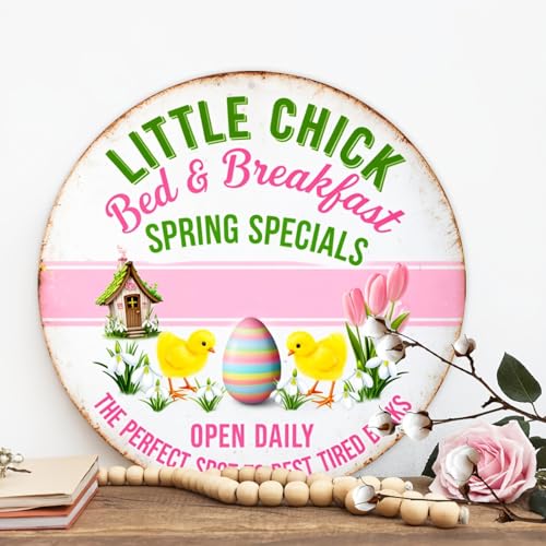 Little Chick Bed & Breakfast Round Aluminum Metal Sign Retro Spring Specials Easter Eggs - 8x8 Inch - Image 5