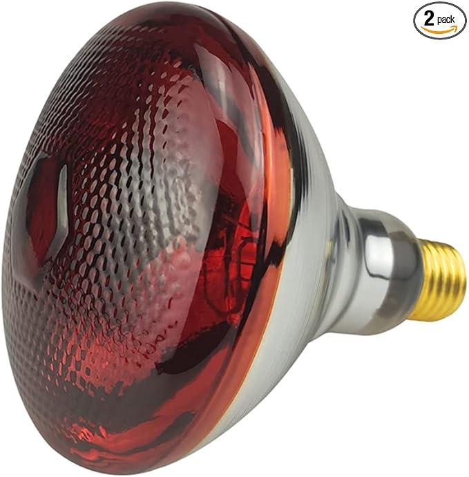 2 Pack 125W Red Heat Lamp Infrared Bulbs,PAR38 Flood Light Glass Lamp Bulb for Food Service, Brooder Bulb, Chicks, Pet, Bathroom, Light Therapy Use E26 Base.