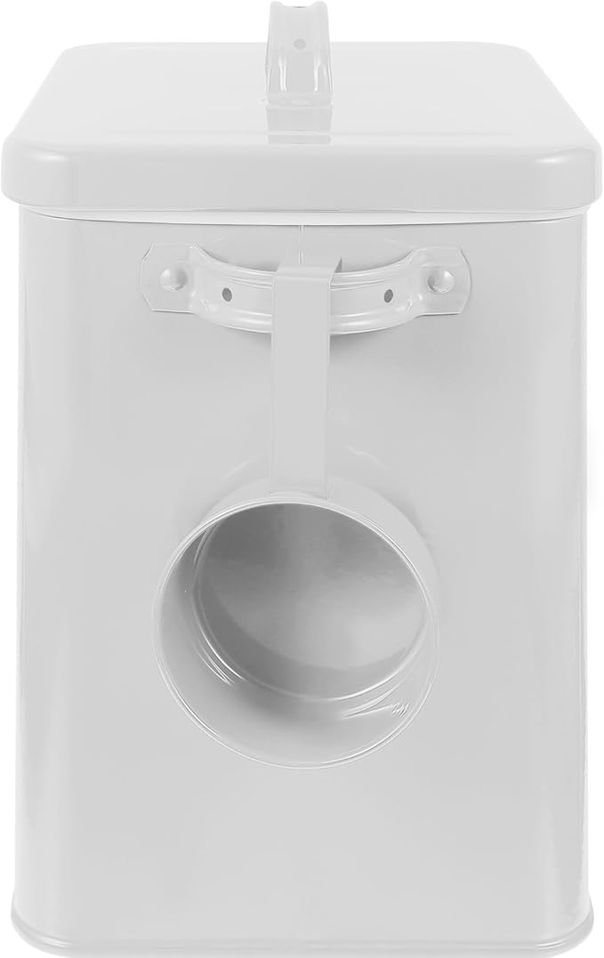 GANAZONO Iron Pet Food Storage Bin with Lid, Airtight Metal Dry Food Canister for Dog Cat, Kitchen Flour Container, Waterproof Sealed Storage Bucket for Laundry Powder and Grain, White