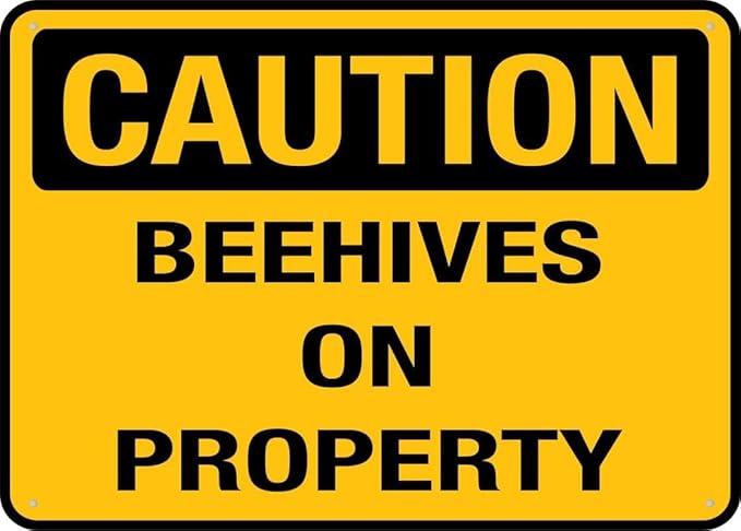 Caution Beehives On Property Tin Sign Warning Metal Sign Vintage Wall Decor for Home Farm Bar Coffee Shop Club Decoration 8x12 Inch