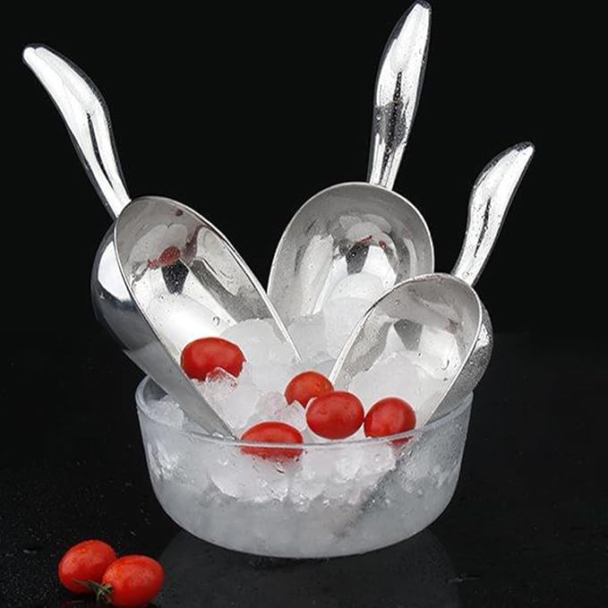 Ice Scoop for Freezer Stainless Steel Ice Flour Utility Scoop for Ice Maker Kitchen Bar Party Wedding, Heavy Duty, Dishwasher Safe 6 OZ Utility Flour Scoop (Curled Handle-1pc)