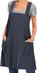 Larmliss Women's Cotton Cross Back Apron Pinafore Dress with Big Pockets Loose Square Apron for Baking Cooking Gardening