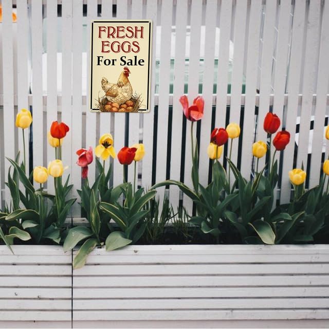 Farm Fresh Eggs For Sale Aluminium Sign 8in×12in, Sturdy Aluminum Metal Signs Rust Free, Fresh Chicken Eggs For Sale Yard Sign, Egg Sign With Stakes