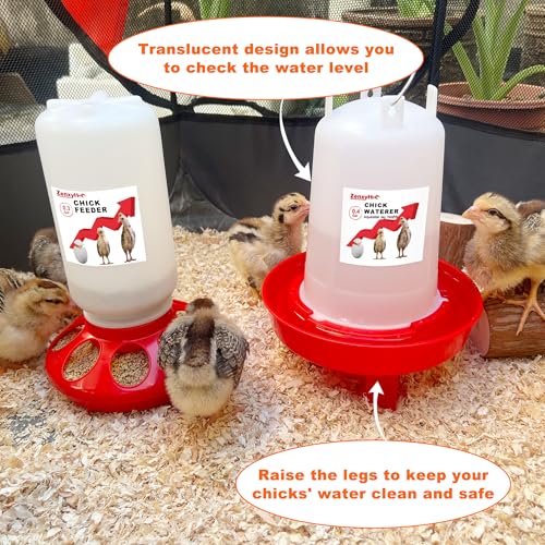 2-in-1 Chick Starter Set: 0.3 Gal Feeder & 0.4 Gal Waterer Red - BPA-Free Plastic (Semi-Transparent), 0.4 gallons, 2 Pack - Image 3