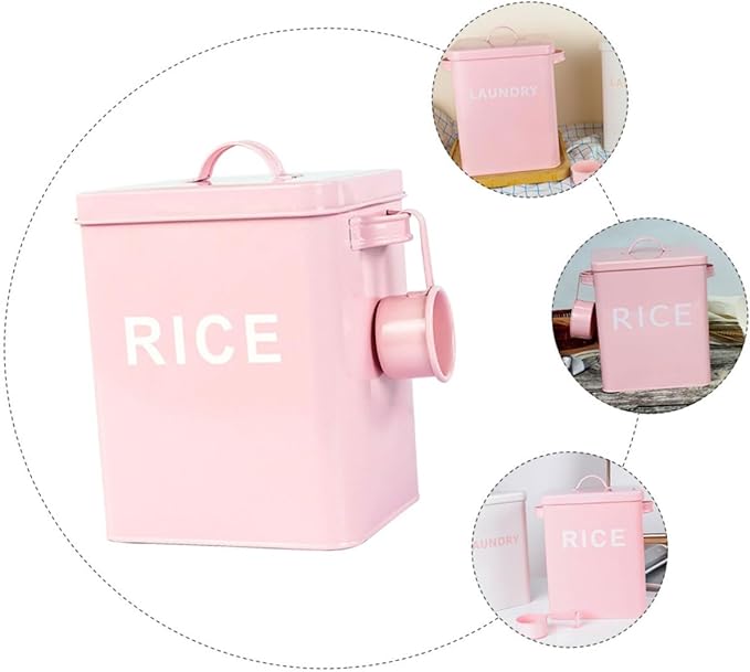 Gadpiparty Sealed Pet Food Storage Container with Measuring Cup Iron Grain Bucket Moisture-proof Rice Bin for Cat and Dog Food for Household Use