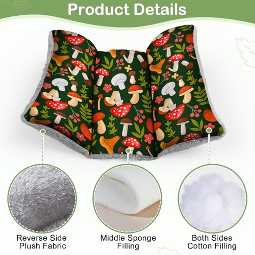18"x15" Soft Plush Rabbit Bed Washable Cuddle Mat for Small Pets - Large, Green Mushrooms, Polyester - Image 5