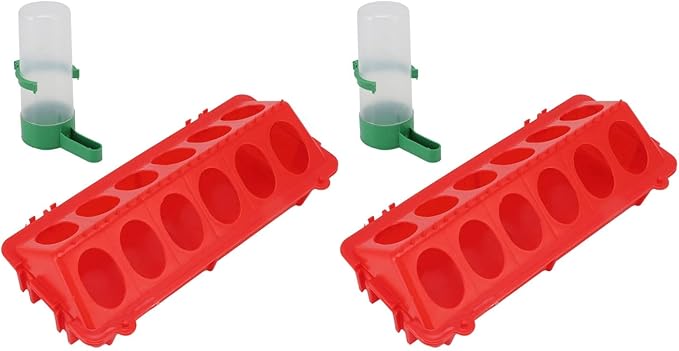 Plastic Chick Feeder and Waterer Kit, 12 Holes, 140ML Capacity, Small Poultry Bird Feeding Set, 2 Pack