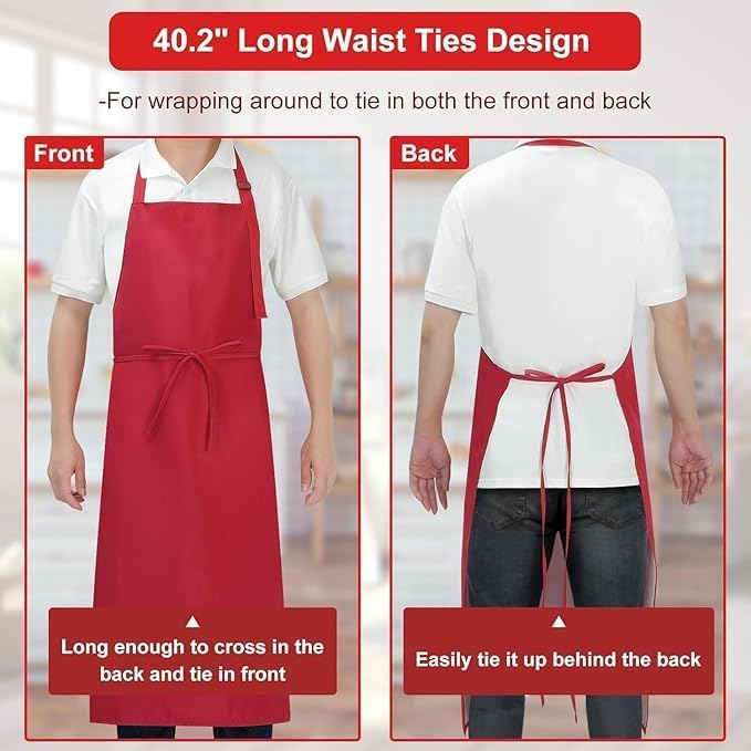3-Layer Waterproof Apron - Pocket-Free Hygienic Design for Dishwashing & Dog Grooming - Lightweight Durable Protection for messy Kitchen Cooking, Baking, for Men & Women (2 Pack,Red)