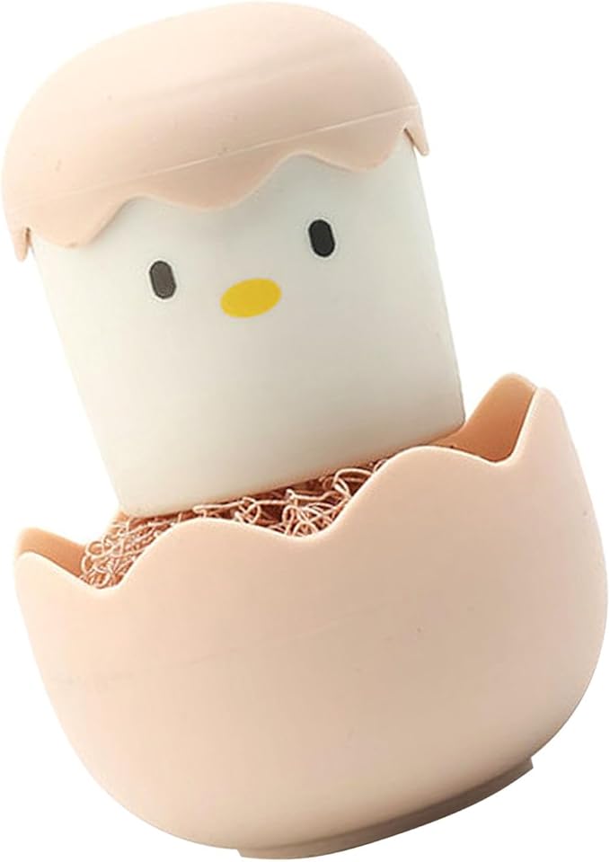 Eggshell Chicken Cleaning Brush Cartoon Kitchen Cleaning Scrubbers Fiber Ball Head with Detachable Handle for Bowls Pots (Pink)