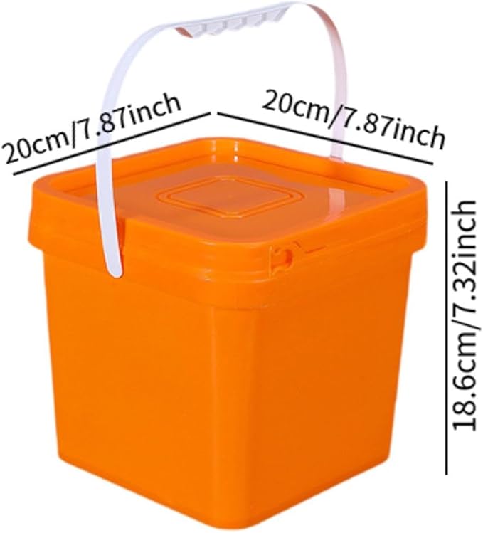 Square Bucket All Purpose Pail Large Capacity Food Storage Container with Handle and Lid for Home Improvement Outdoor Picnics, 5L 20x20x18.6cm
