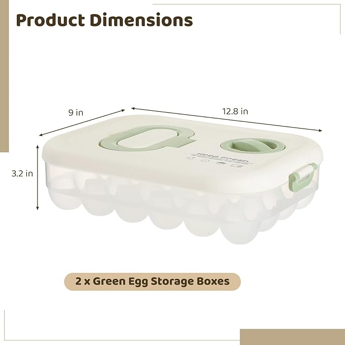 Homaisson 2 Pcs Egg Organizer for Refrigerator, Clear Stackable Egg Containers with Timer, Reusable Egg Carton with Handle, 12.8 x 9 x 3.2 in Large Capacity Egg Holder with Lids