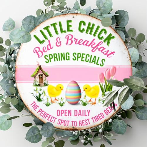Little Chick Bed & Breakfast Round Aluminum Metal Sign Retro Spring Specials Easter Eggs - 8x8 Inch - Image 4