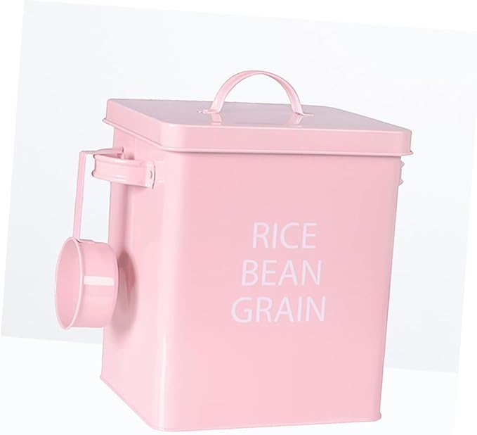 Pink Pet Food Storage Barrel Airtight Metal Container with Spoon for Dog and Cat Food Moisture- Durable Design for Grain Storage