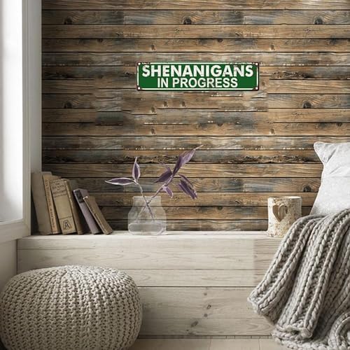 Shenanigans In Progress - St. Patrick's Day Metal Tin Sign (4''x16''), Novelty Street Sign, Vintage Plaque, Home Wall Decor