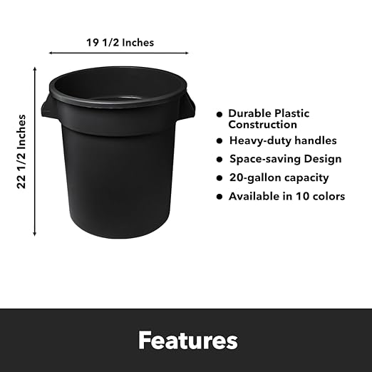 Feed and Seed Storage Container, 20 Gallon Black Round Commercial Trash Can/Ingredient Bin, Food Storage Plastic Bin, Use in Agricultural, Gardening, or Household