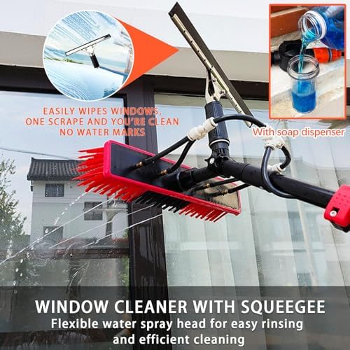 WaterFed Window Cleaning Pole with Brush Squeegee & Soap DispenserEfficient Solar Panel & Glass Cleaning Tool for Easy Reach and StreakFree Shine